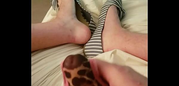  Jacking off in little sisters panties while wearing my exes flats.